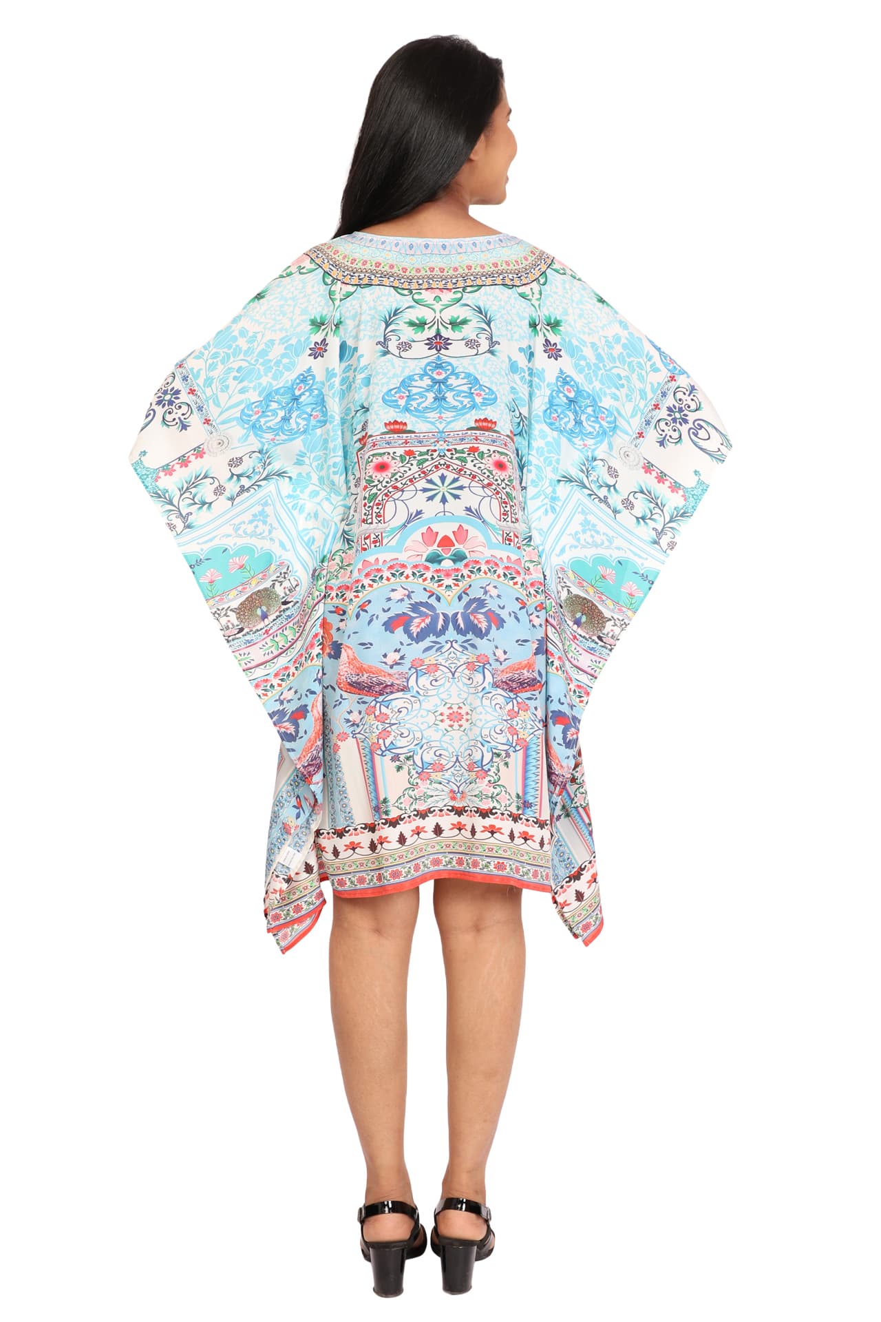 TURQ FLORAL PRINT KNEE LENGTH CREPE KAFTAN