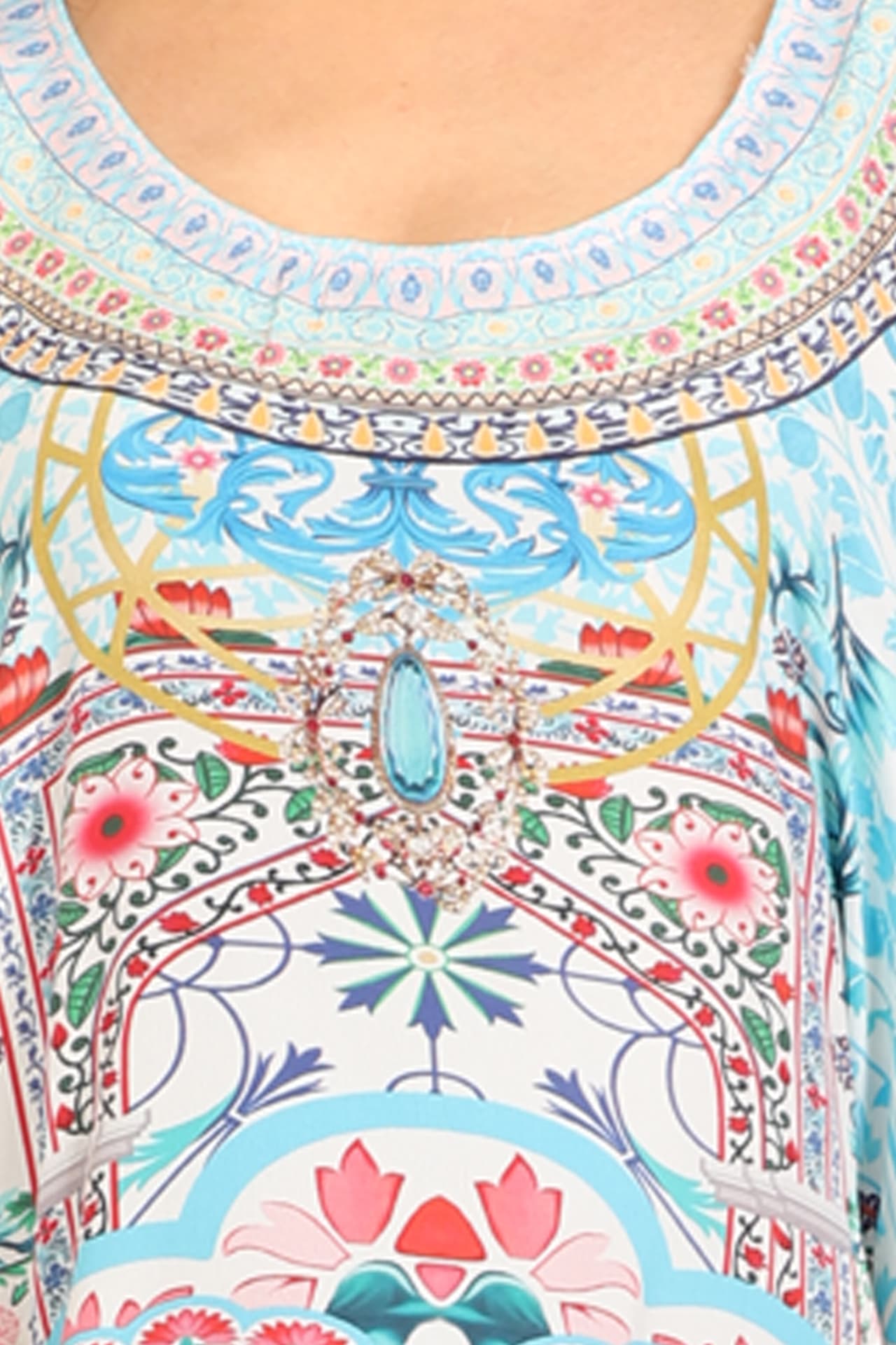 TURQ FLORAL PRINT KNEE LENGTH CREPE KAFTAN