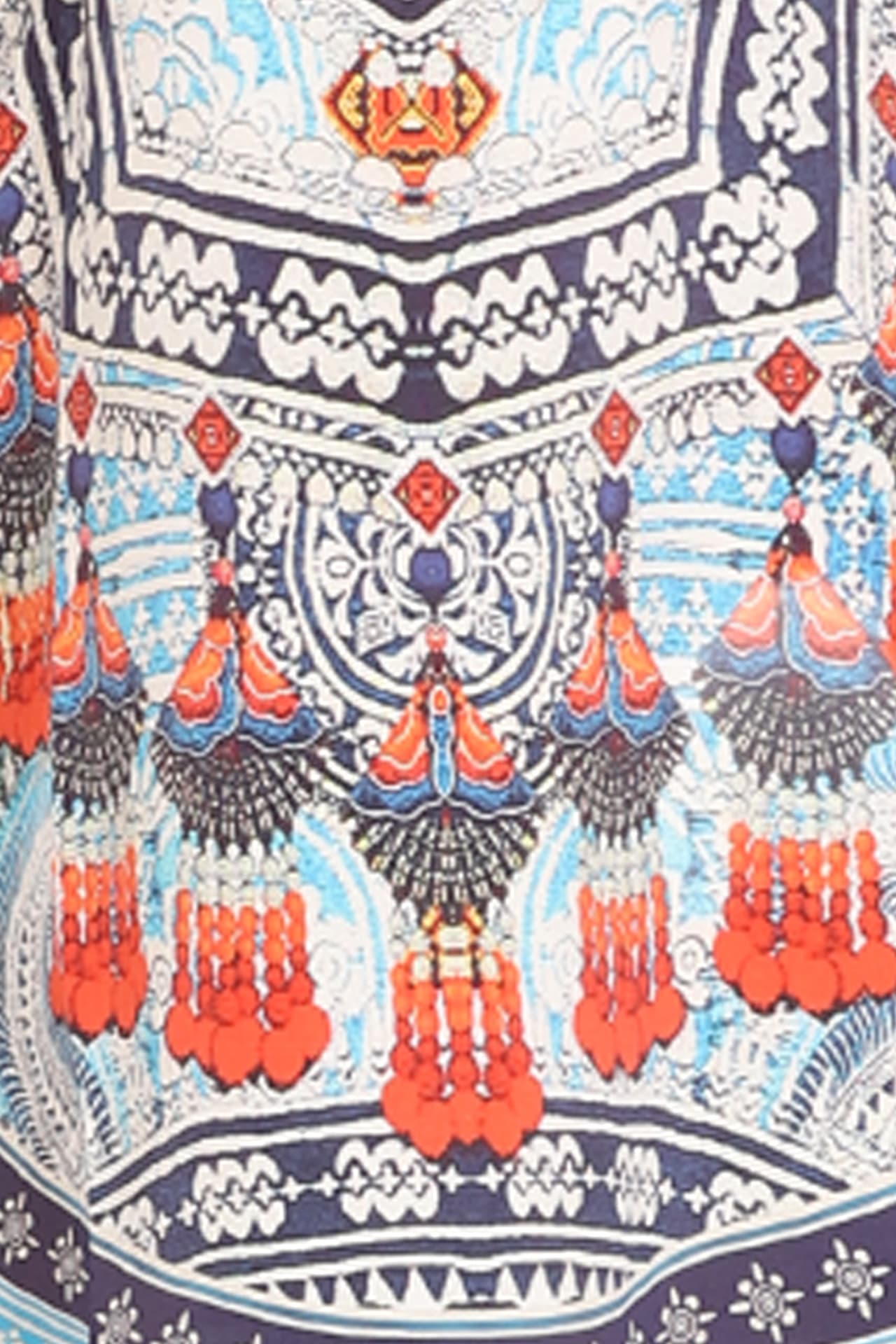 TURQ BLUE RED PRINTED SHORT LENGTH CREPE KAFTAN