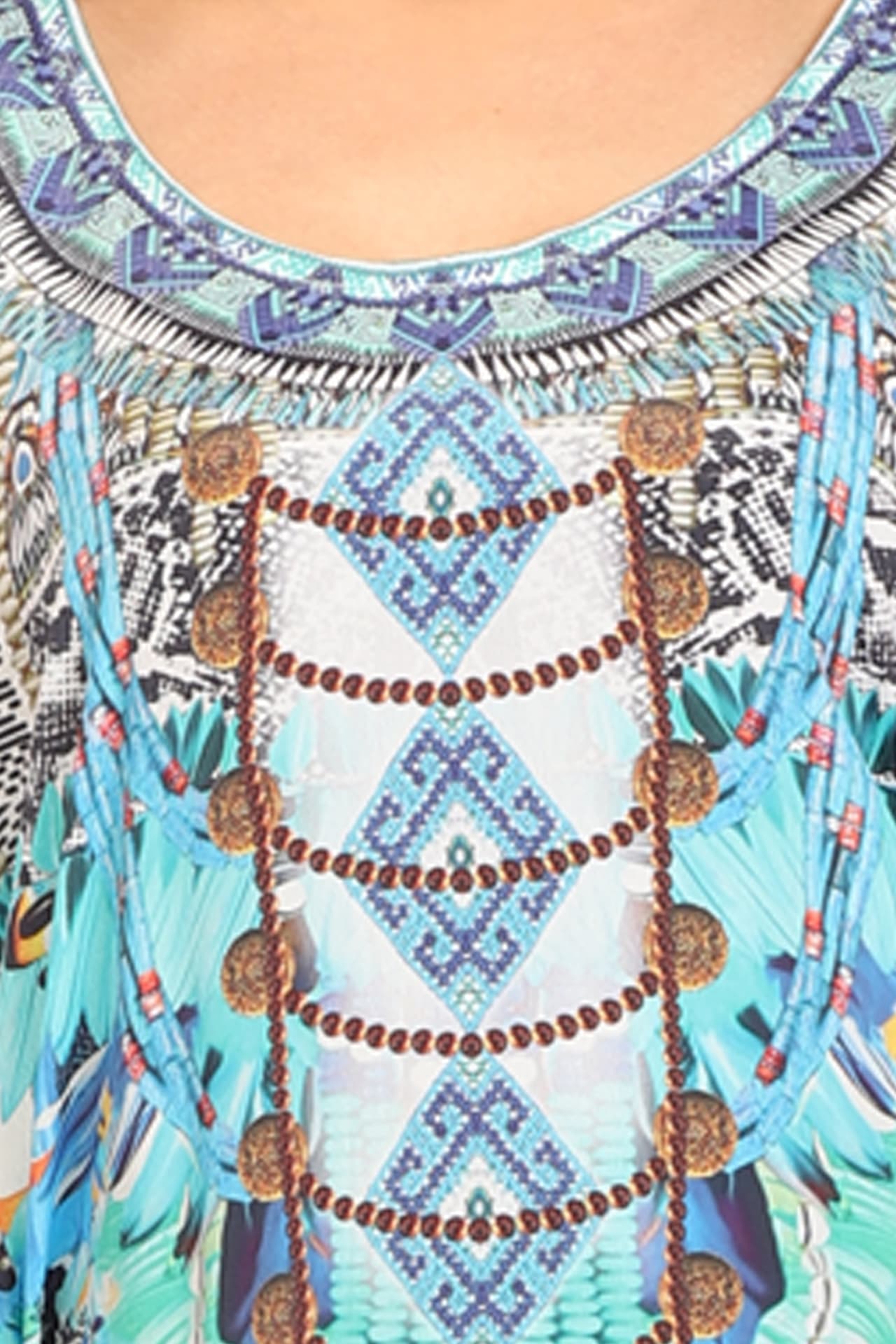 TURQ COLOR PRINTED SHORT LENGTH CREPE KAFTAN