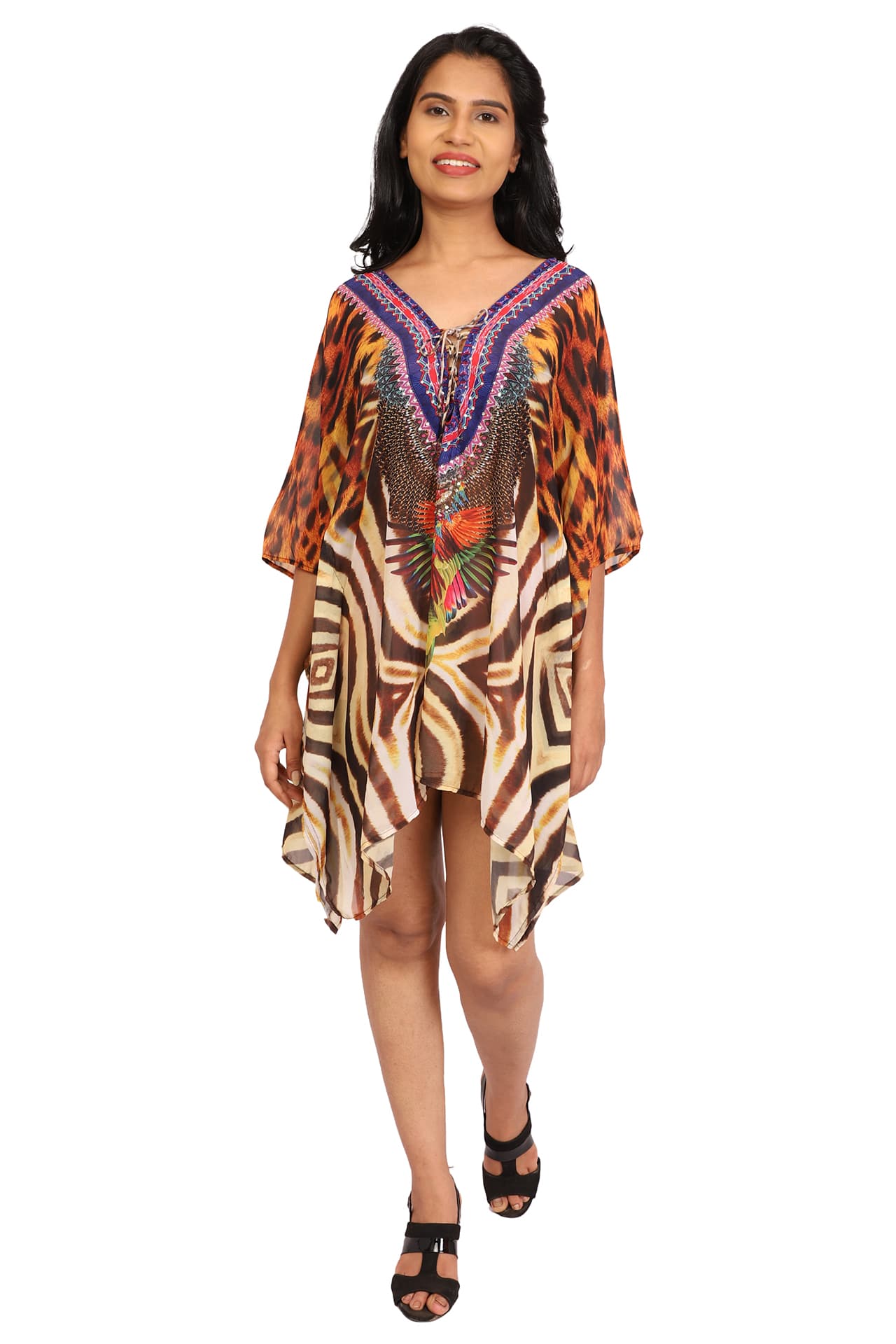 LEOPARD PRINT SHORT LENGTH CREPE KAFTAN