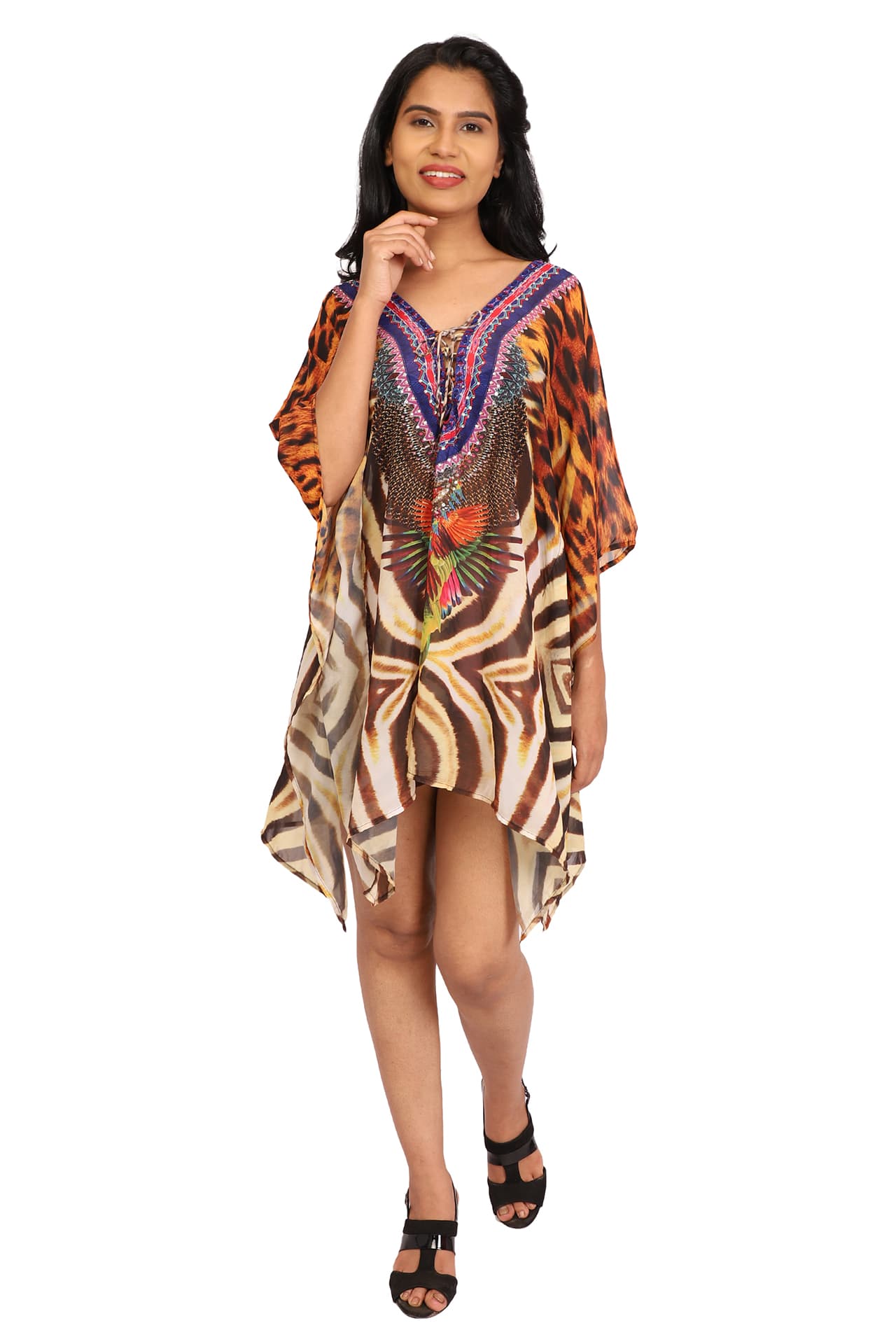 LEOPARD PRINT SHORT LENGTH CREPE KAFTAN