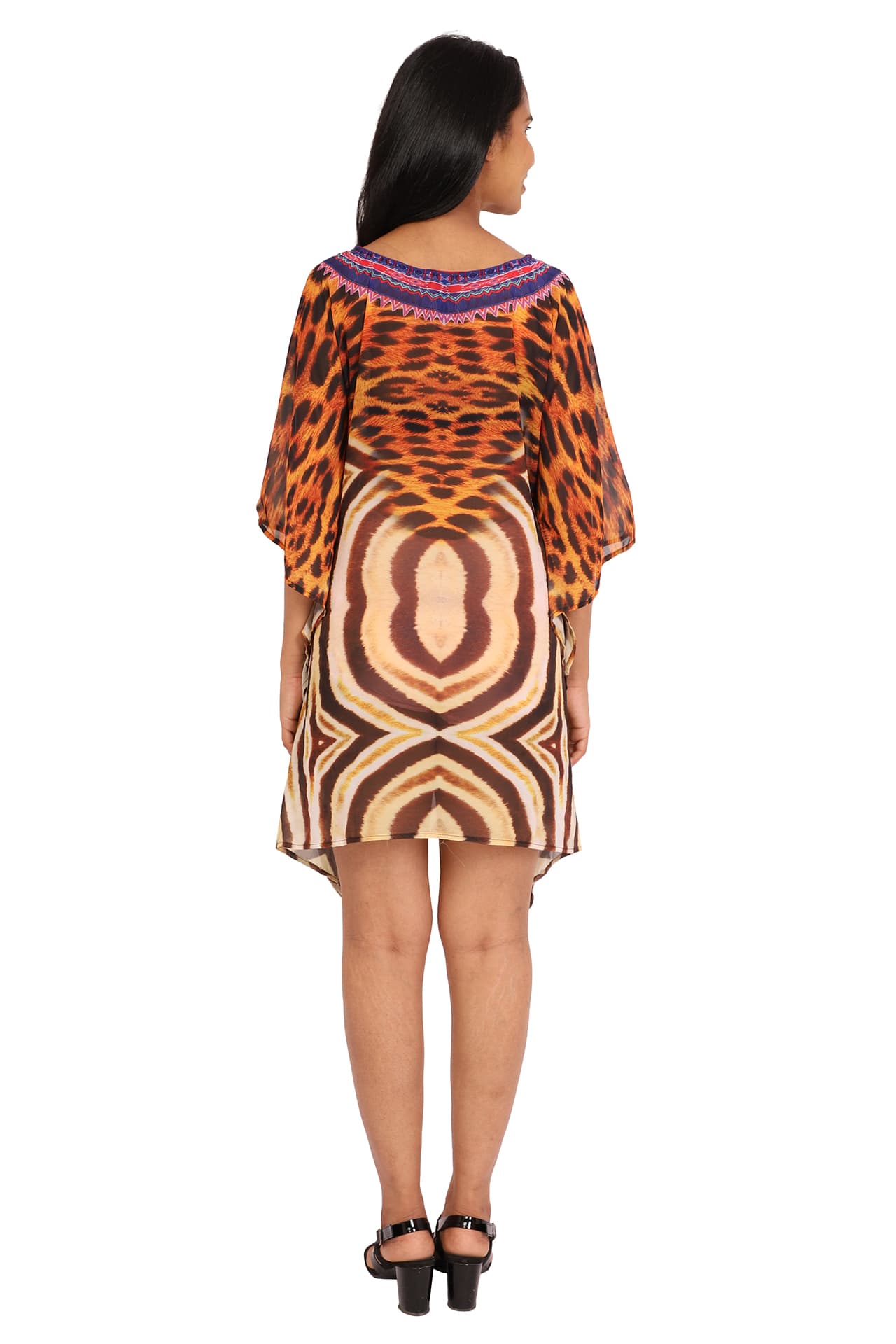 LEOPARD PRINT SHORT LENGTH CREPE KAFTAN