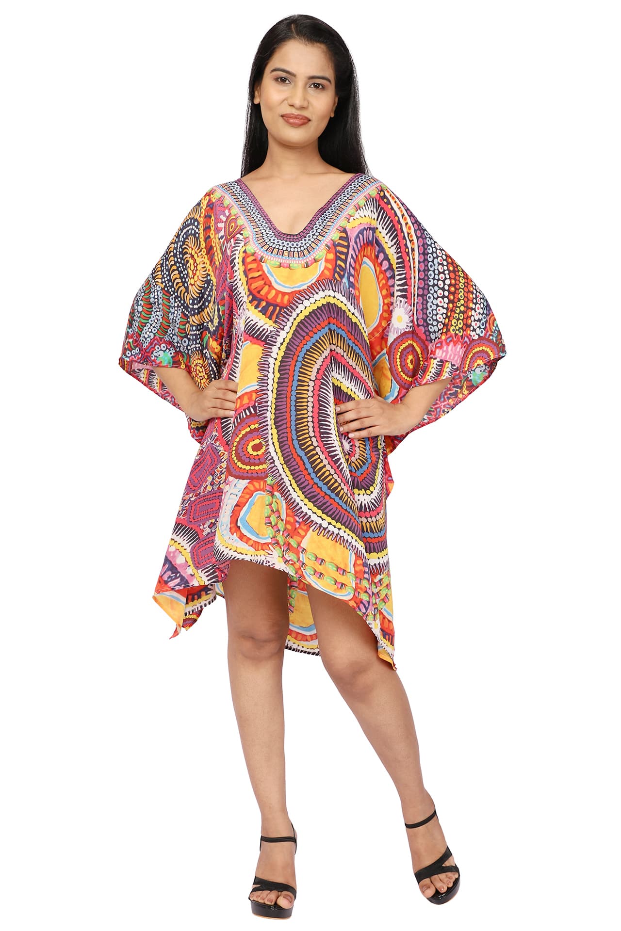 MULTI COLOR PRINTED KNEE LENGTH CREPE KAFTAN