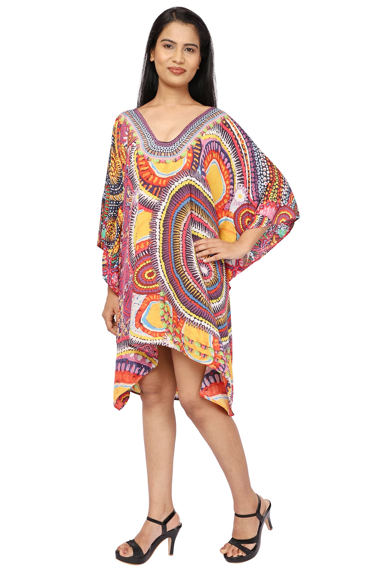 MULTI COLOR PRINTED KNEE LENGTH CREPE KAFTAN