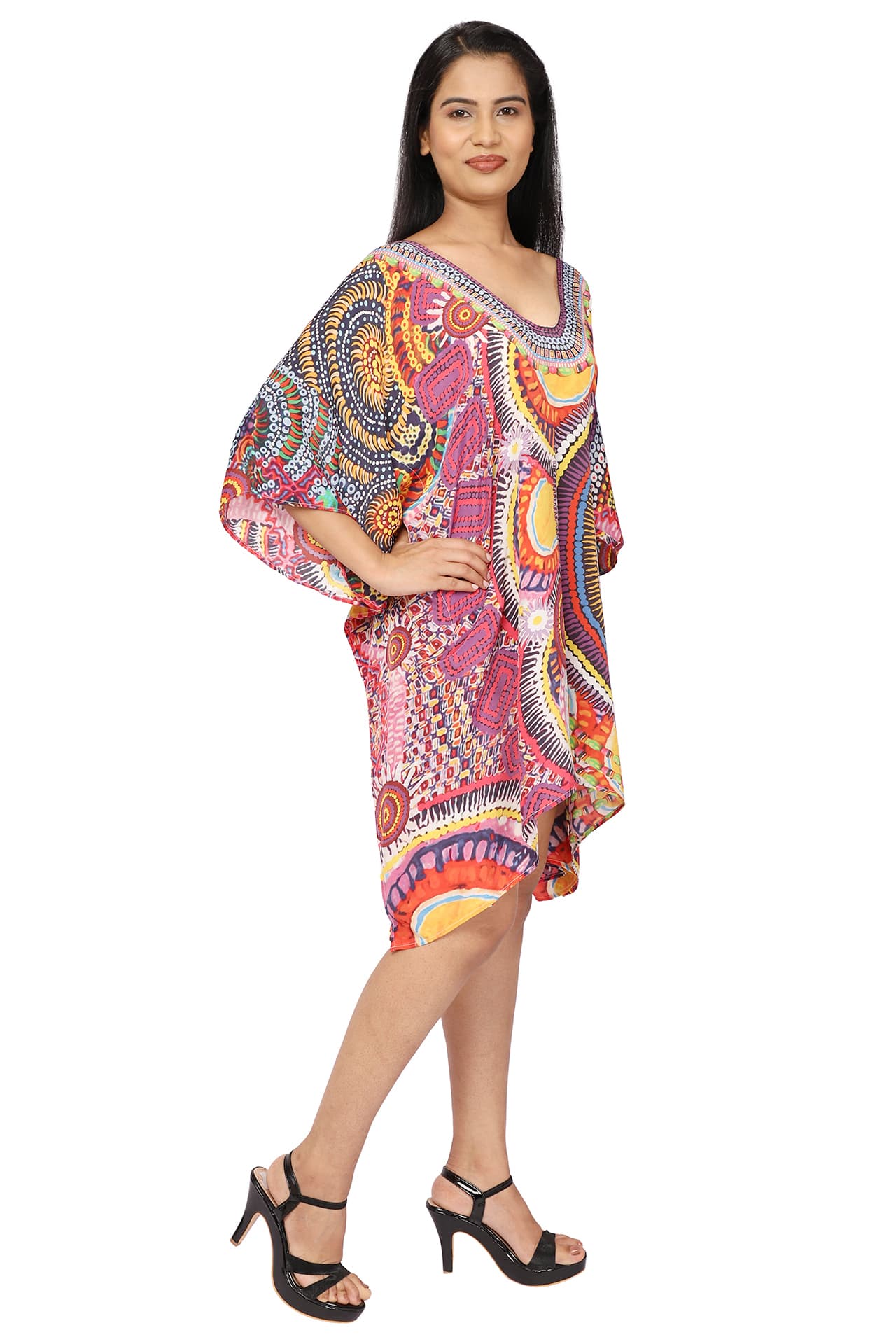 MULTI COLOR PRINTED KNEE LENGTH CREPE KAFTAN