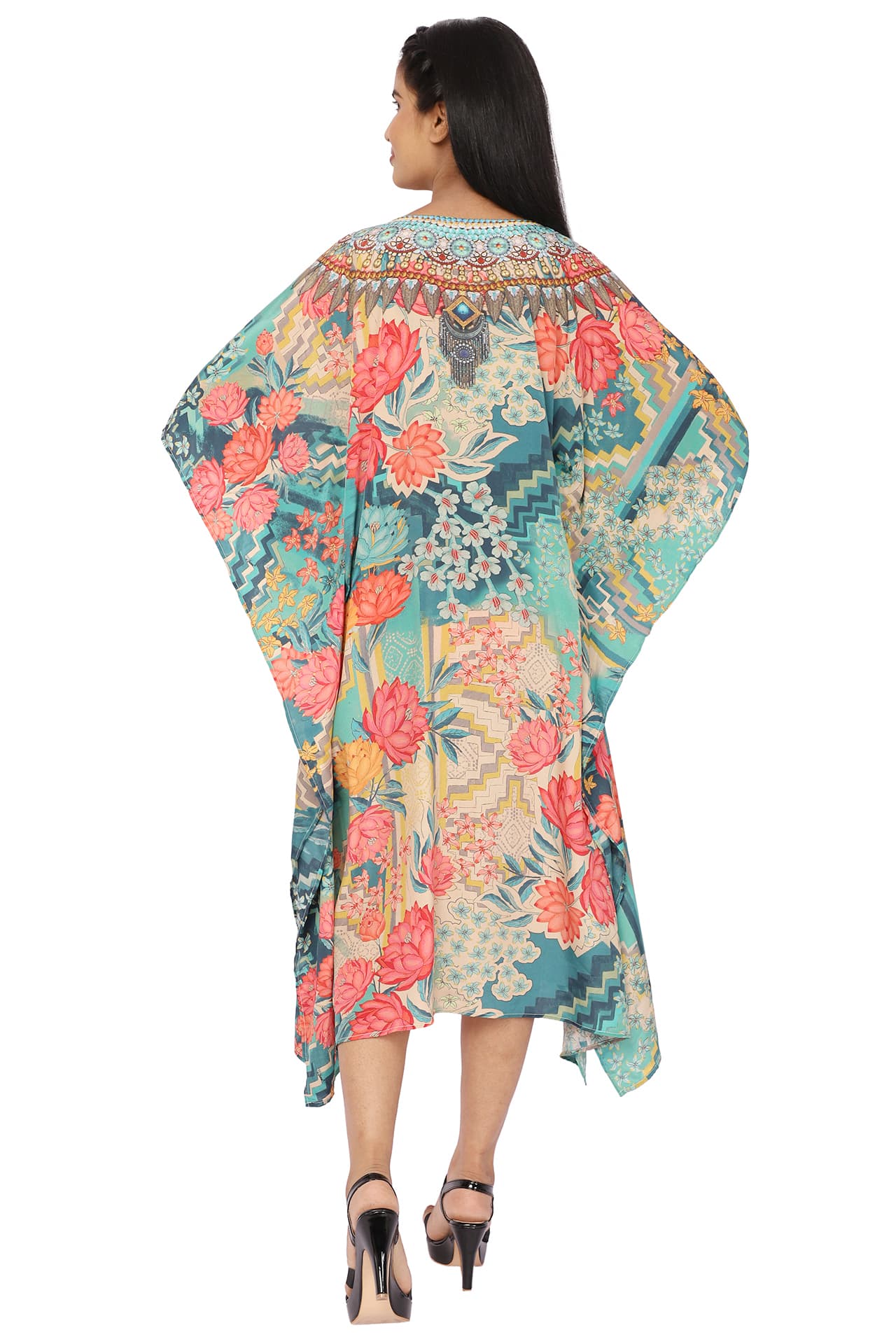 BLUE LOTUS PRINT LONG CREPE KAFTAN