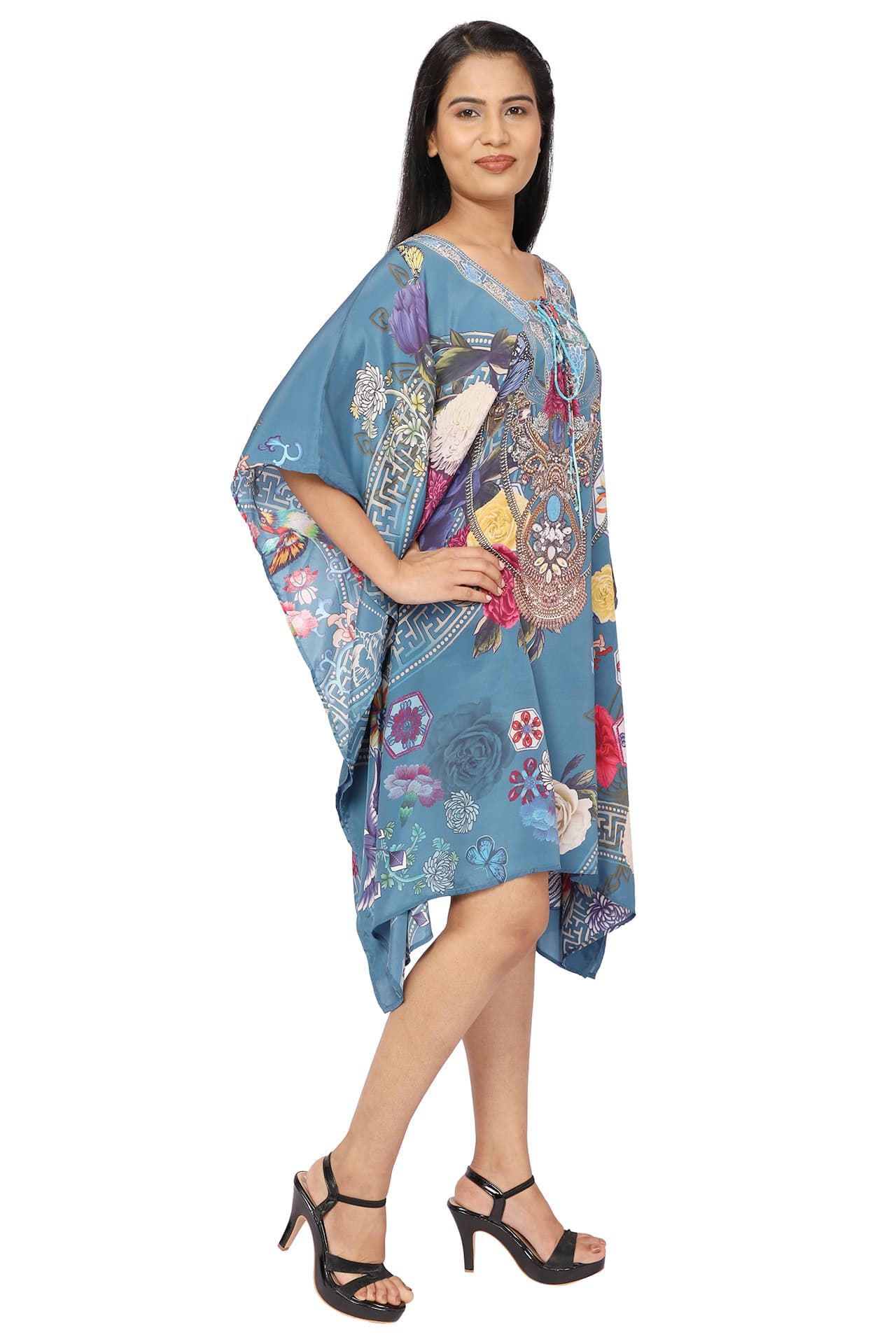 BLUE TIGER PRINT KNEE LENGTH CREPE KAFTAN