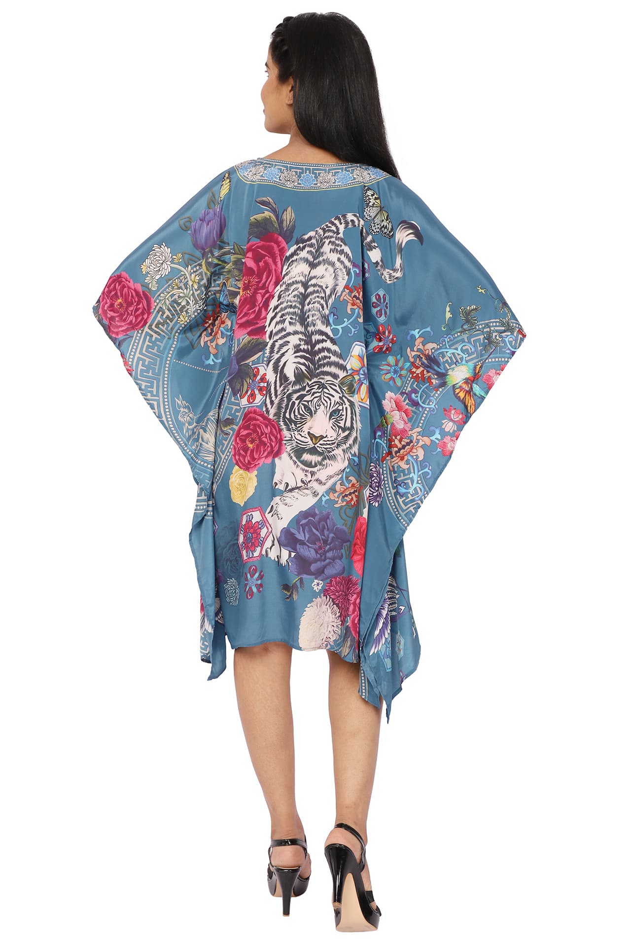 BLUE TIGER PRINT KNEE LENGTH CREPE KAFTAN