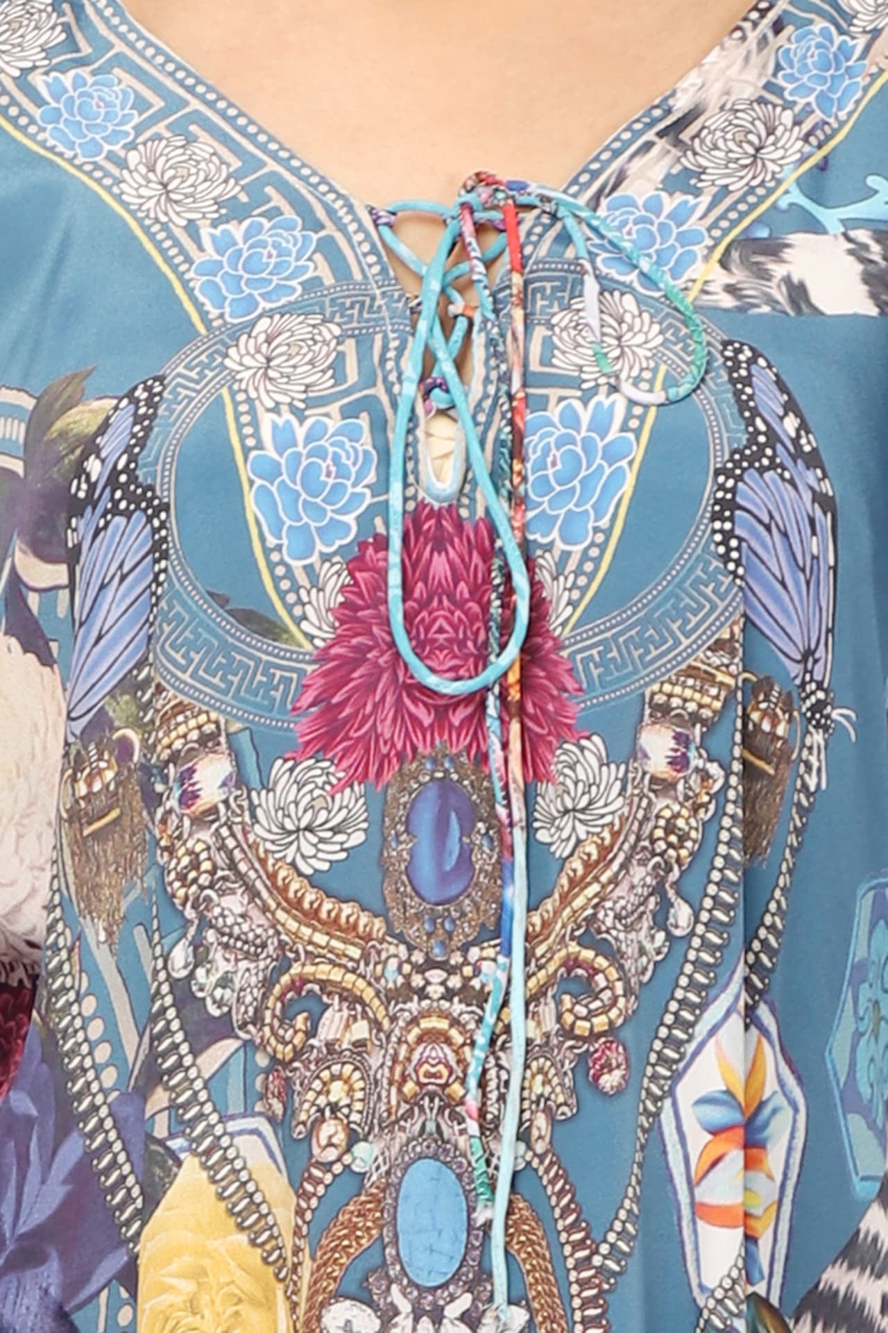 BLUE TIGER PRINT KNEE LENGTH CREPE KAFTAN