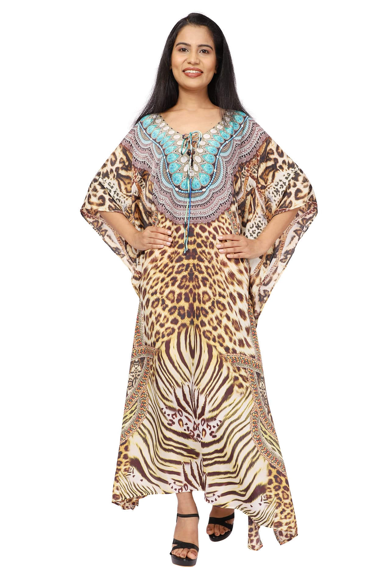 LEOPARD PRINT LONG CREPE KAFTAN