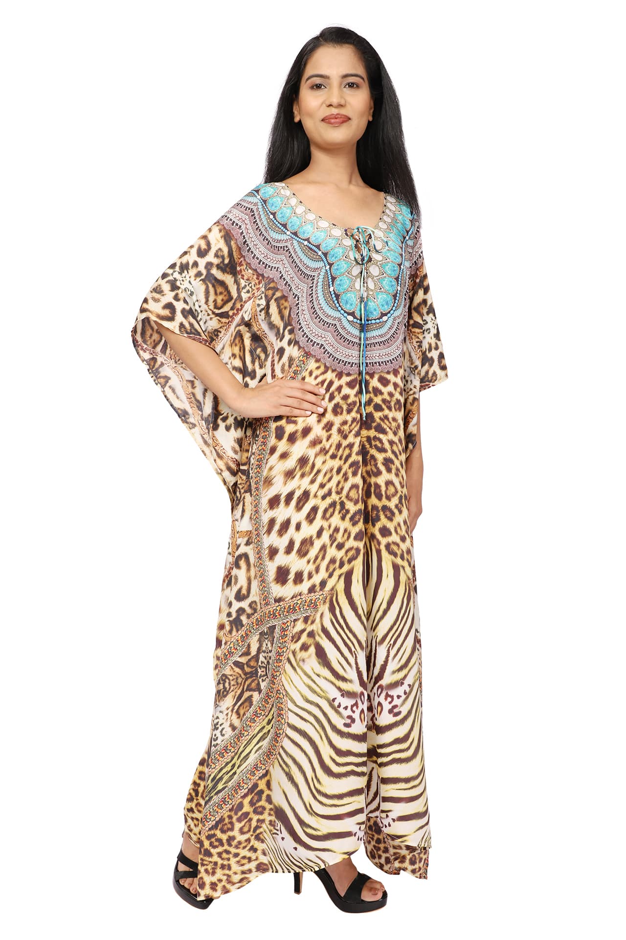 LEOPARD PRINT LONG CREPE KAFTAN