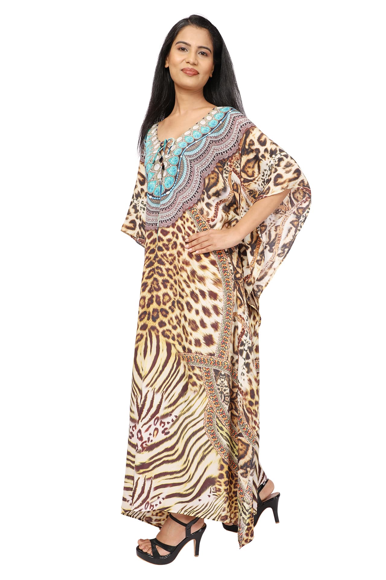LEOPARD PRINT LONG CREPE KAFTAN