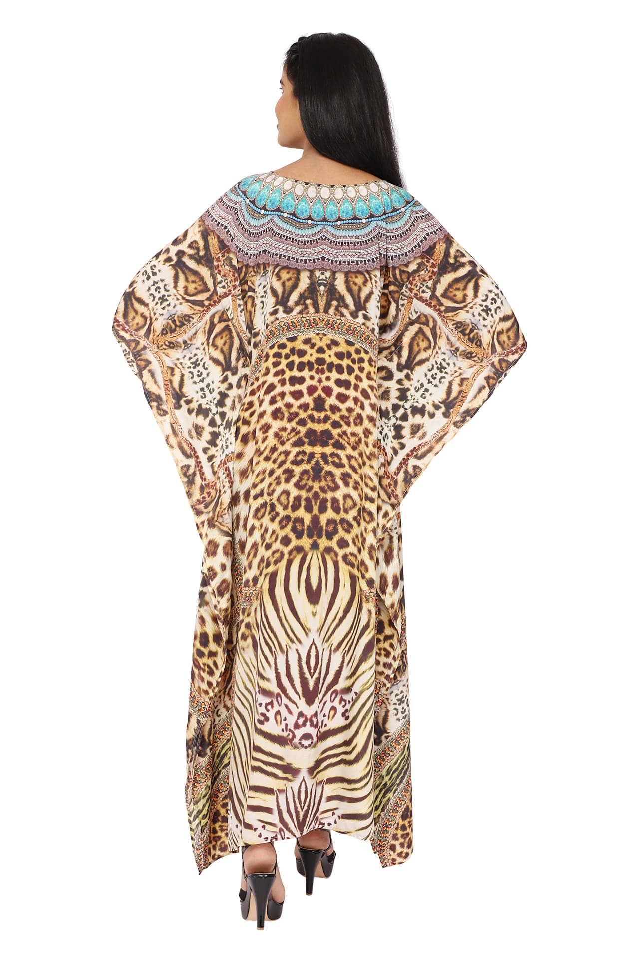 LEOPARD PRINT LONG CREPE KAFTAN