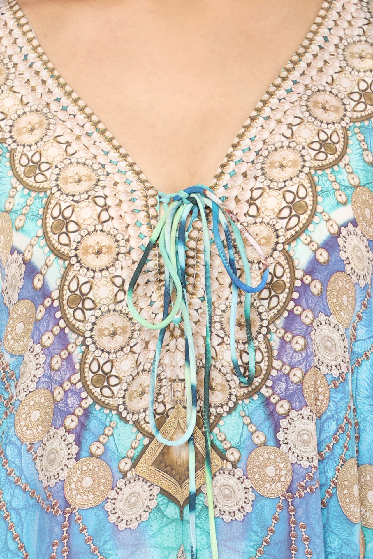 TURQ PURPLE PRINTED LONG CREPE KAFTAN