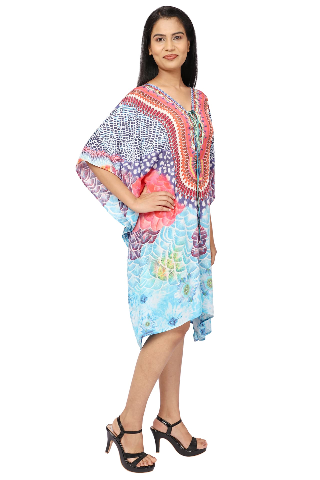 BLUE PRINTED KNEE LENGTH CREPE KAFTAN