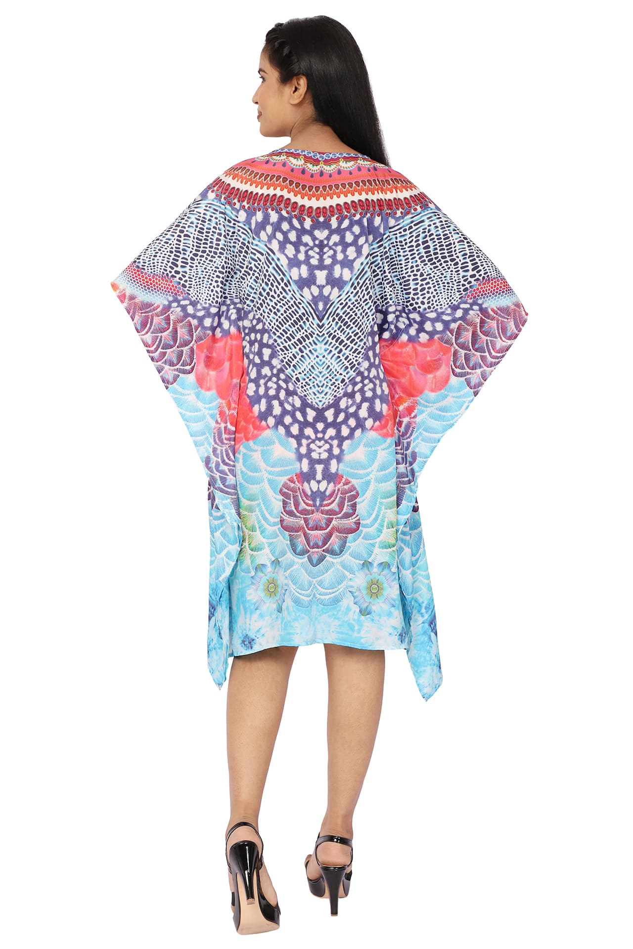 BLUE PRINTED KNEE LENGTH CREPE KAFTAN