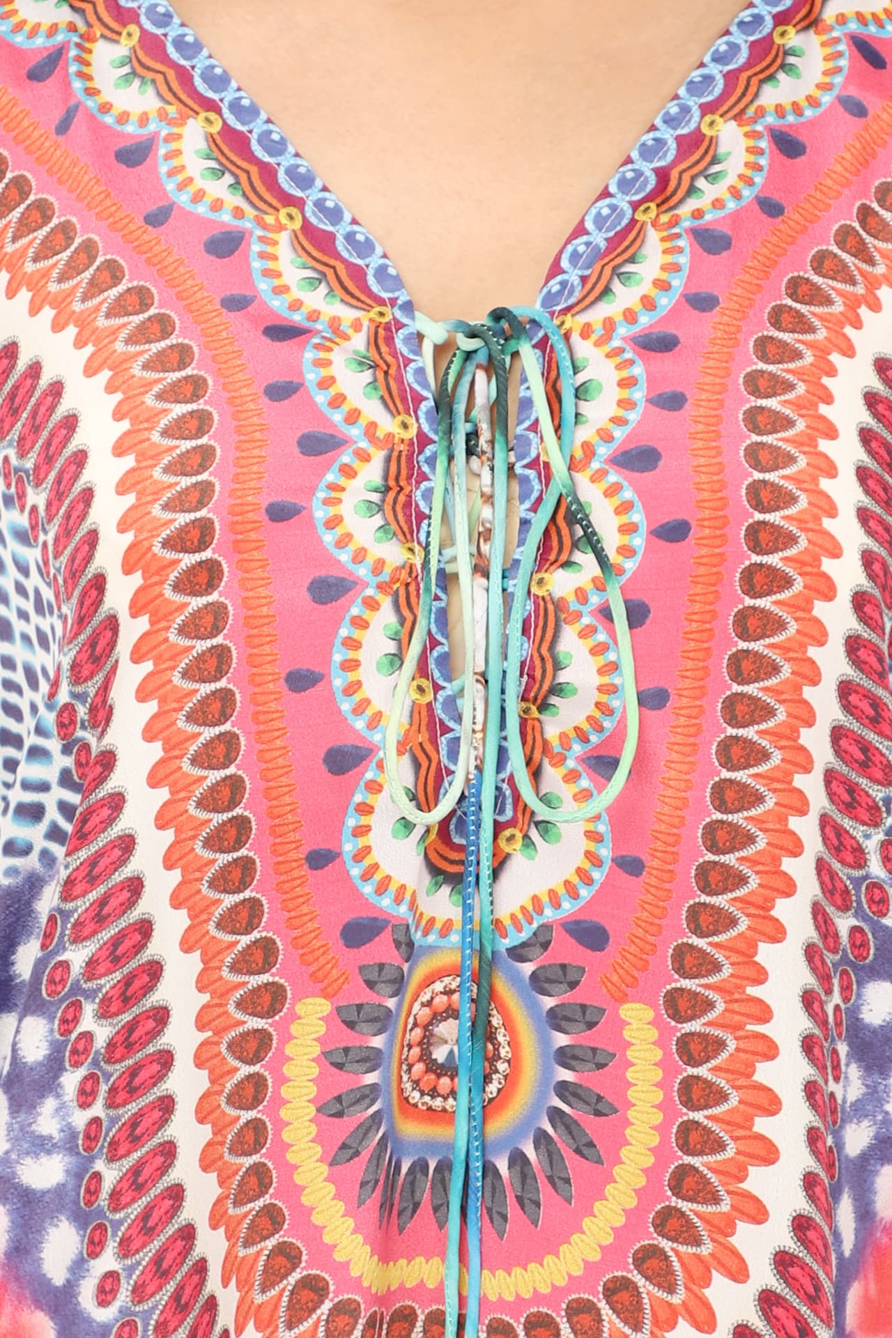 BLUE PRINTED KNEE LENGTH CREPE KAFTAN