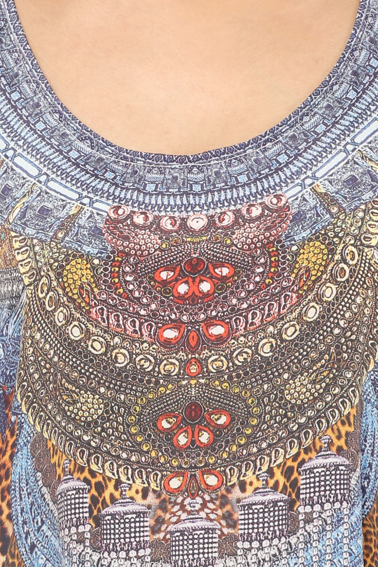 LEOPARD AND FEATHER PRINT LONG CREPE KAFTAN