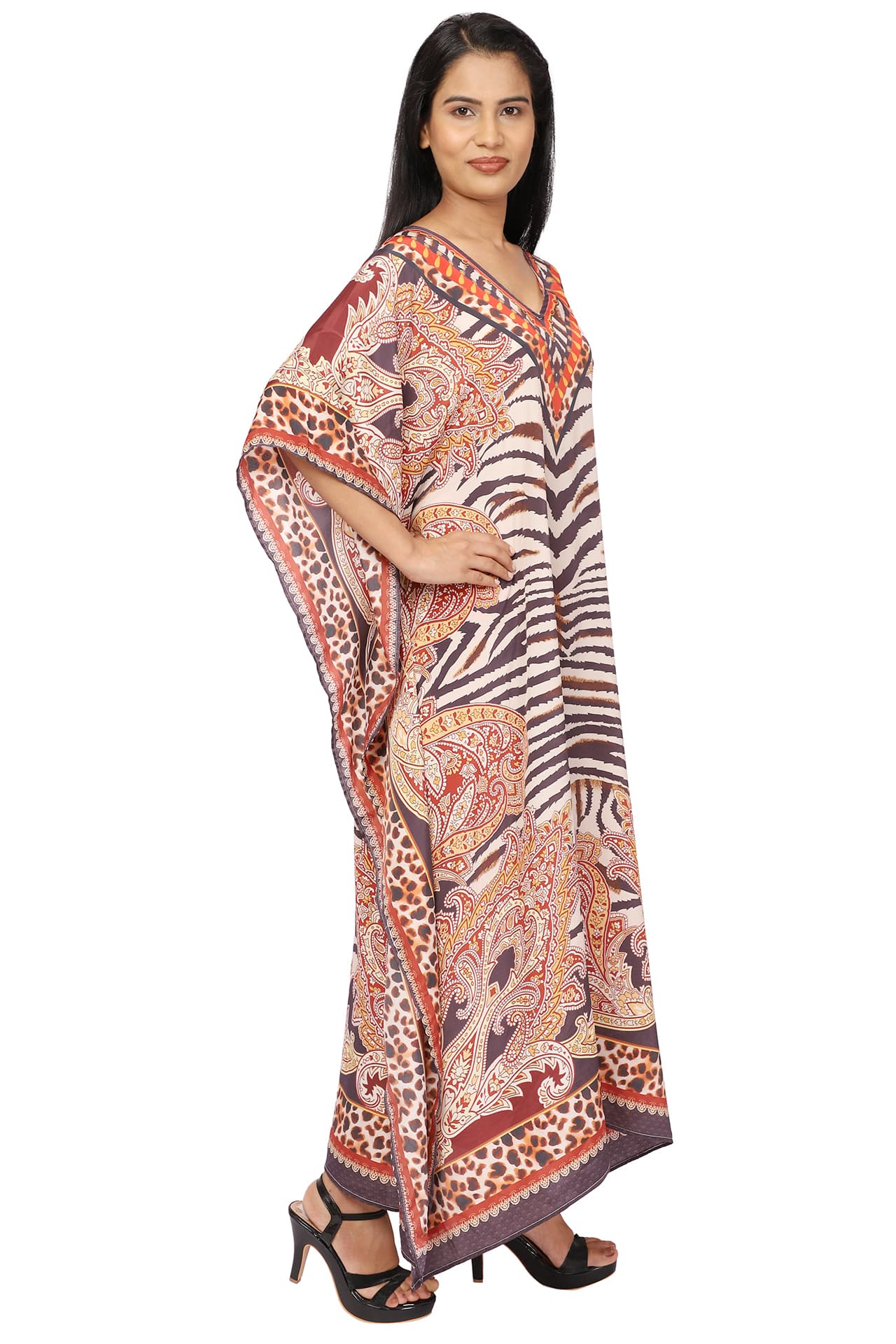 ZEBRA AND LEOPARD PRINT LONG CREPE KAFTAN