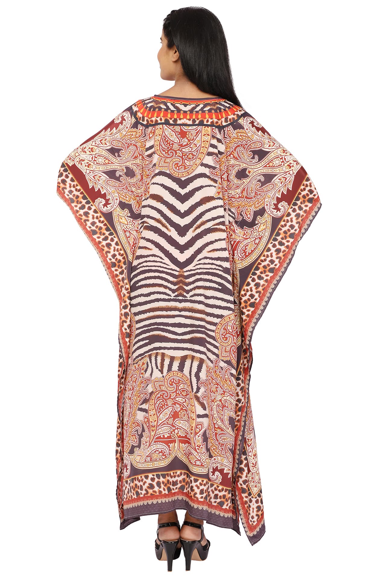 ZEBRA AND LEOPARD PRINT LONG CREPE KAFTAN