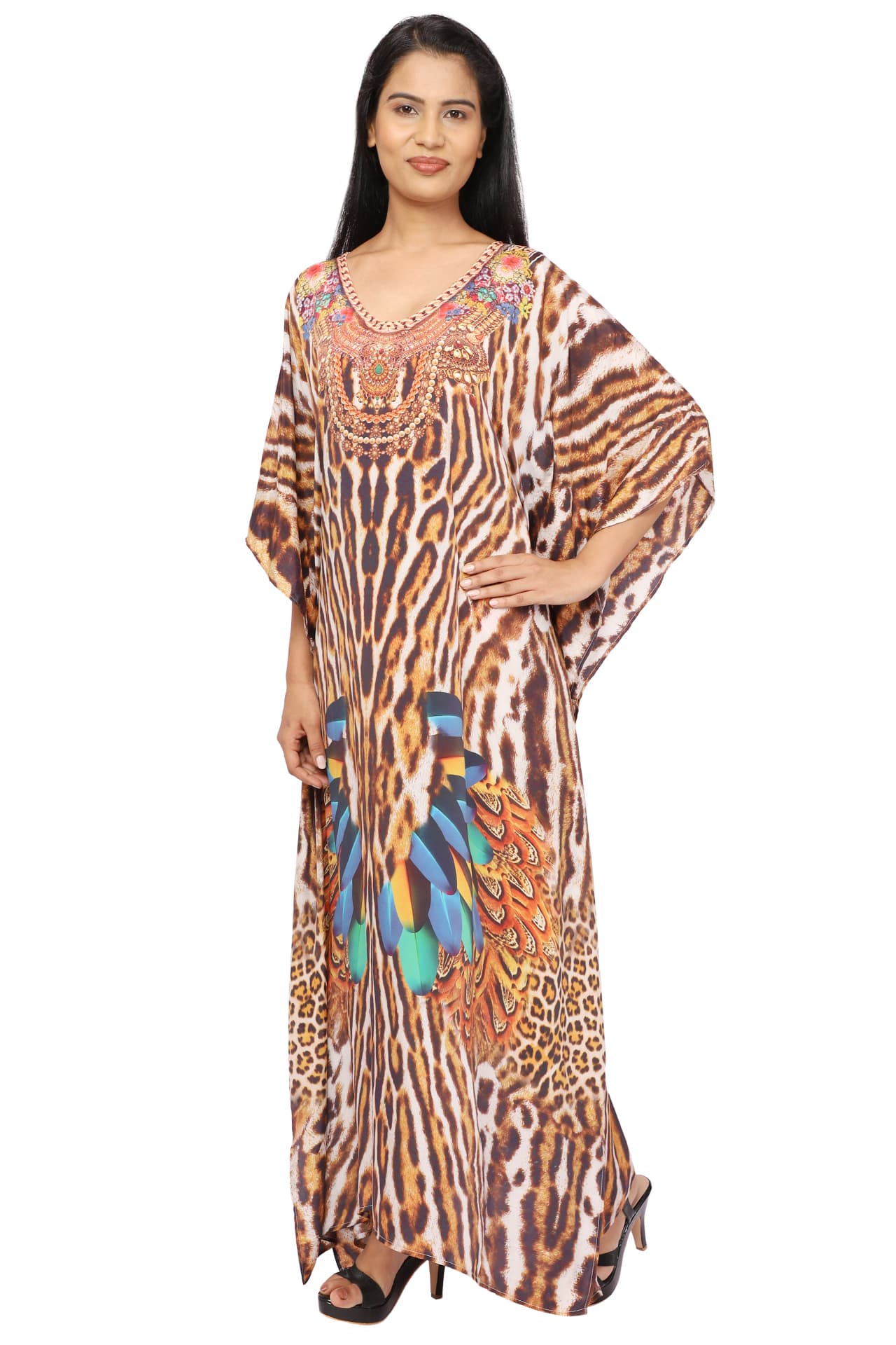 LEOPARD STRIPES PRINT LONG CREPE KAFTAN
