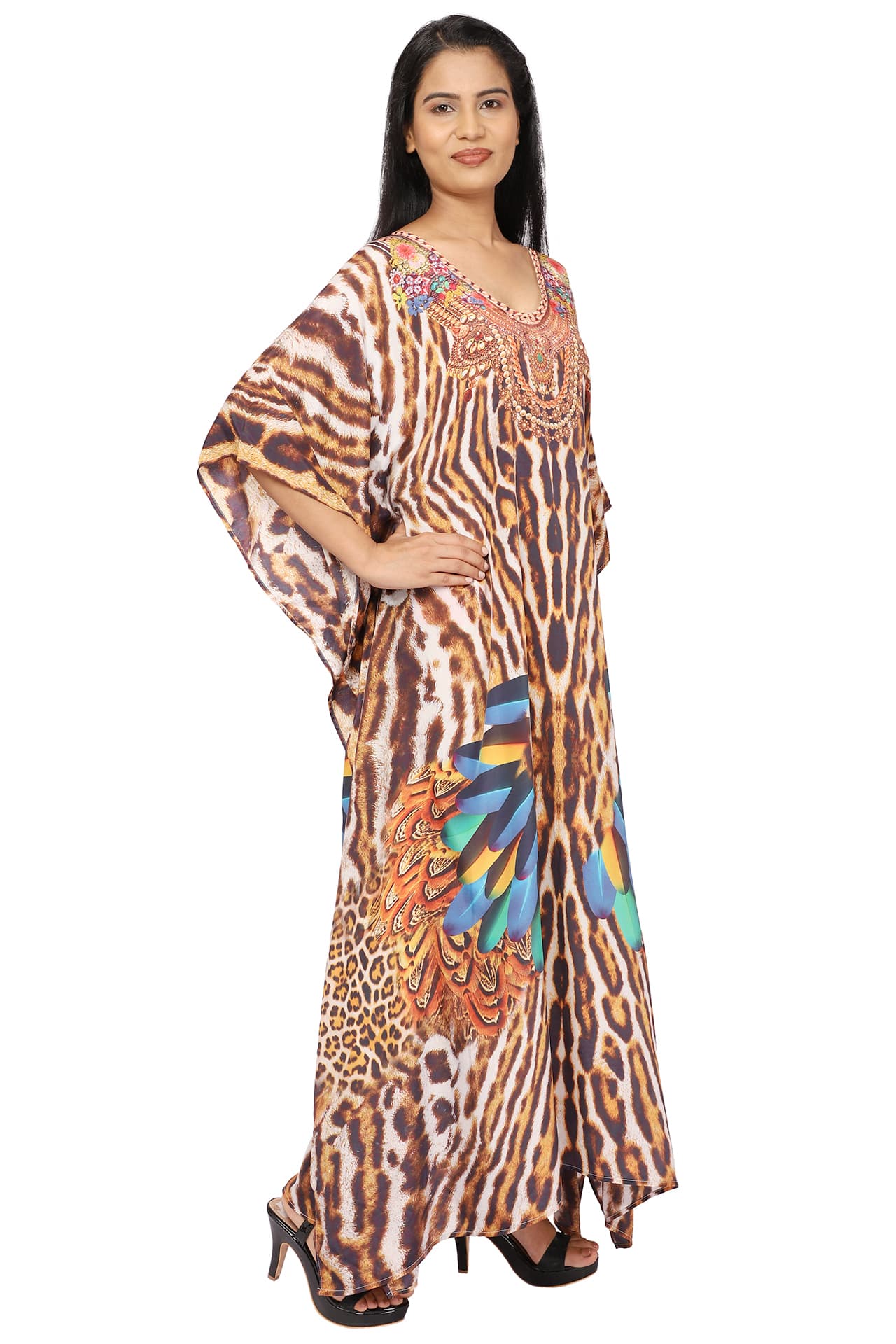 LEOPARD STRIPES PRINT LONG CREPE KAFTAN