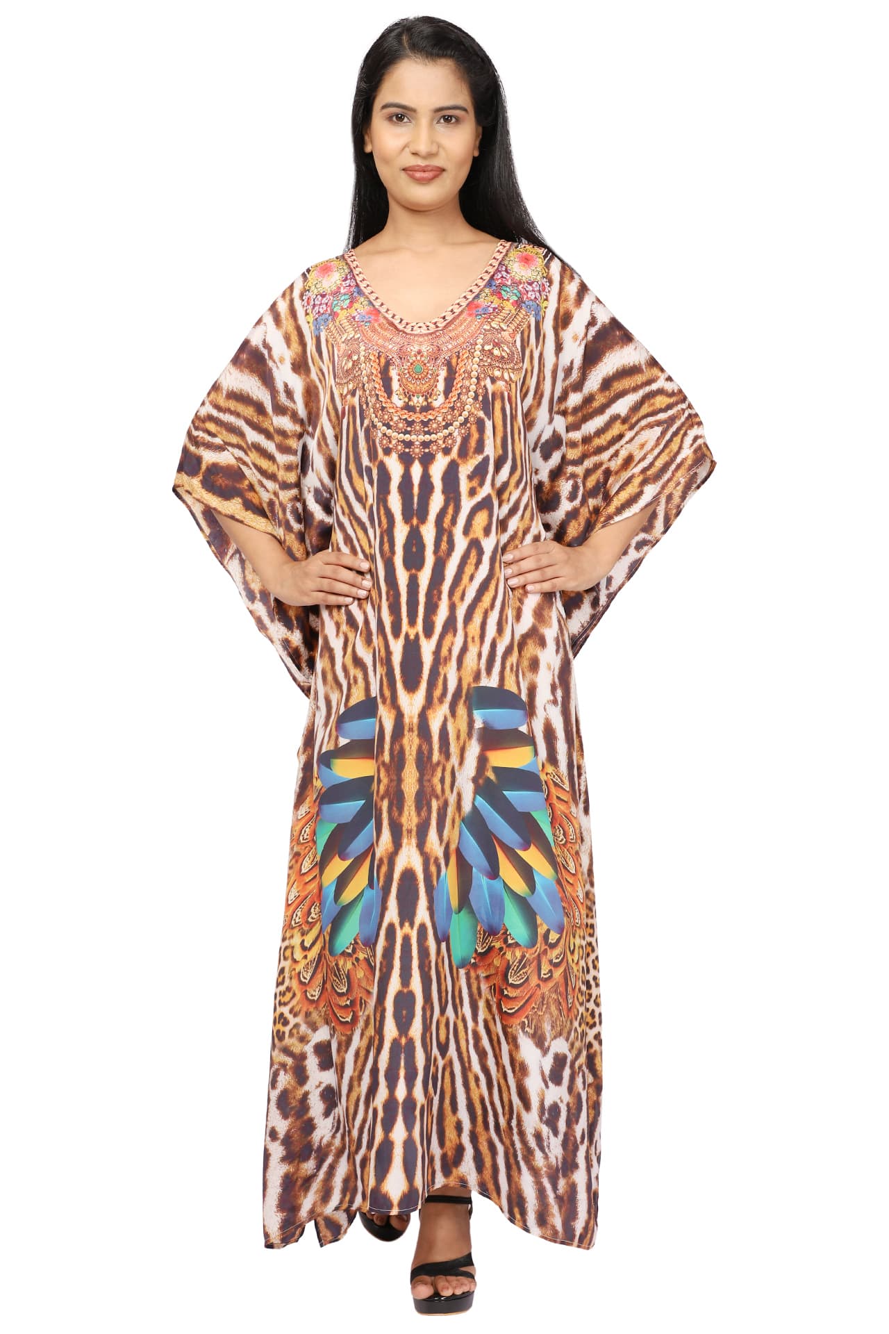 LEOPARD STRIPES PRINT LONG CREPE KAFTAN