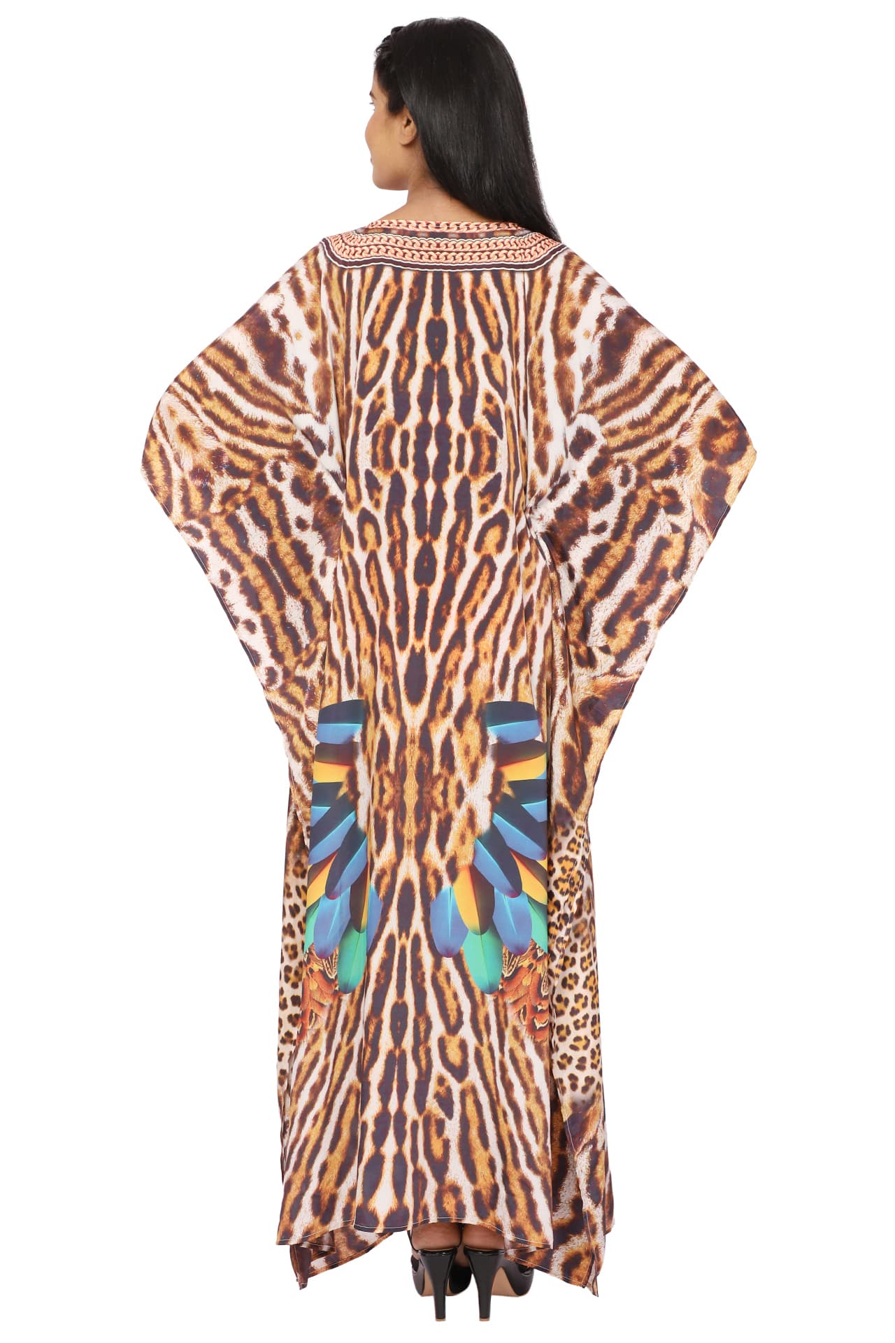 LEOPARD STRIPES PRINT LONG CREPE KAFTAN