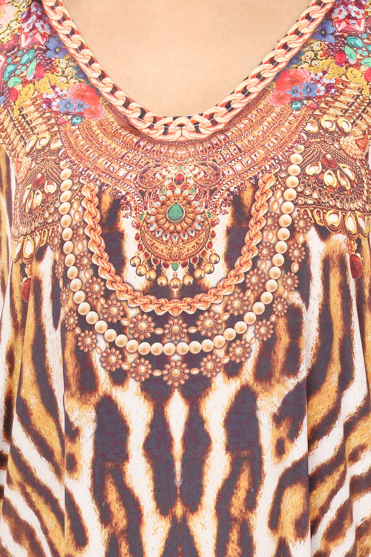 LEOPARD STRIPES PRINT LONG CREPE KAFTAN
