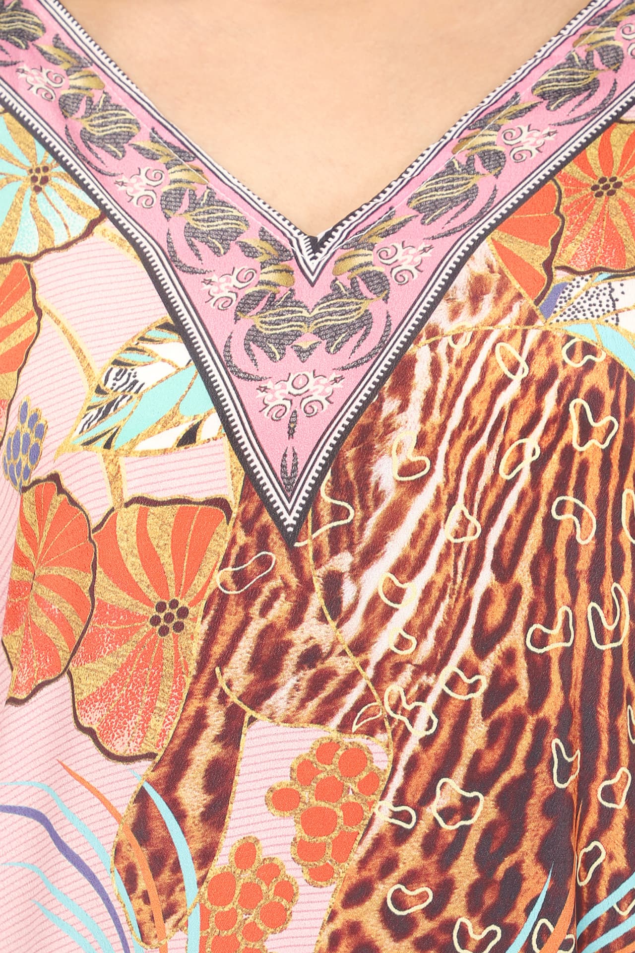 PINK LEOPARD PRINT LONG CREPE KAFTAN