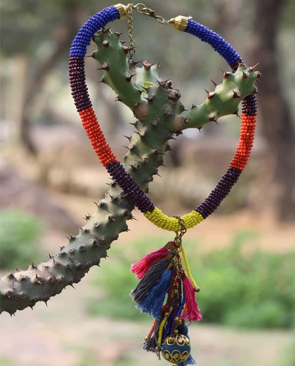 MULTI COLOR GLASS BEADED WITH TASSEL DESIGN NECKLACE