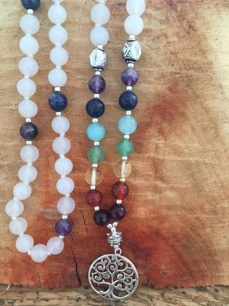 GLASS BEAD WITH TREE PENDANT DESIGN NECKLACE