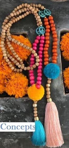WOODEN BEADS WITH POM POM TASSEL DESIGN NECKLACE