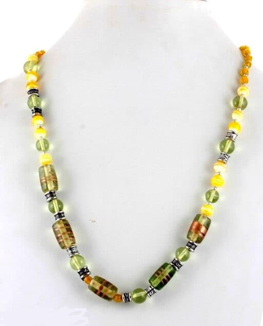 YELLOW GLASS BEADS SHORT NECKLACE