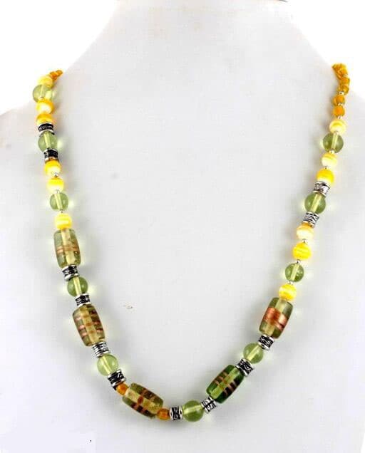 YELLOW GLASS BEADS SHORT NECKLACE