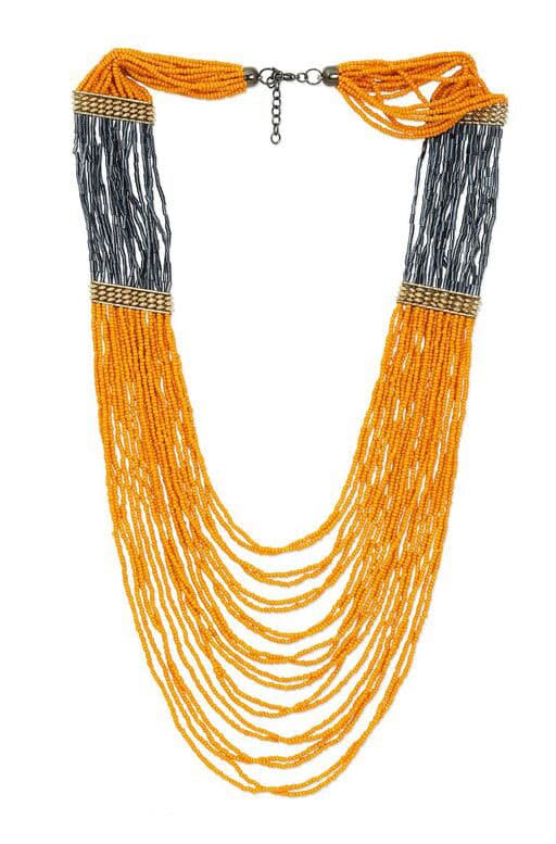 ORANGE MULTI STRANDS SEED BEAD NECKLACE