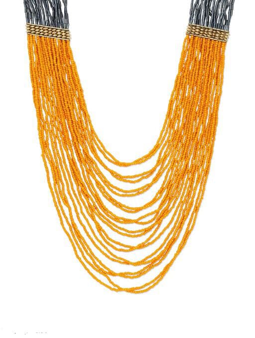 ORANGE MULTI STRANDS SEED BEAD NECKLACE
