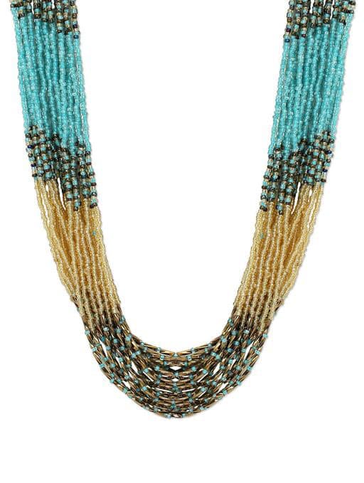 TURQ MULTI STRANDS AND WOVEN  SEED BEAD NECKLACE