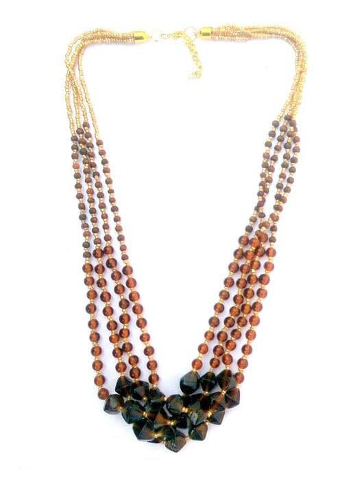 BROWN MULTI STRANDS  GLASS BEAD NECKLACE