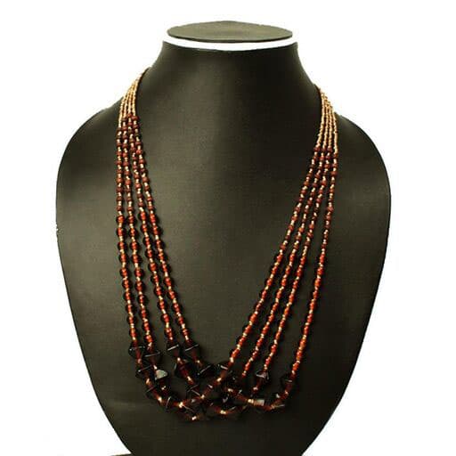 BROWN MULTI STRANDS  GLASS BEAD NECKLACE