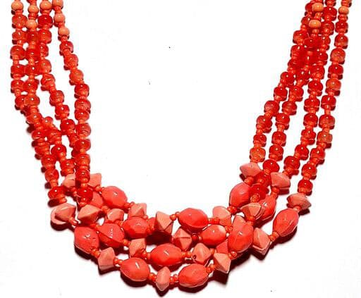 RED MULTI STRANDS GLASS AND SEED BEAD NECKLACE