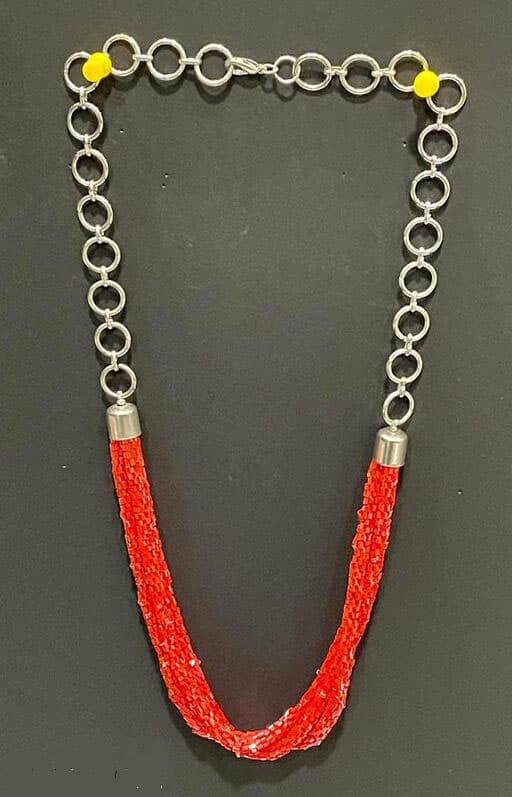 RED CUT BEAD MULTI STRANDS  NECKLACE