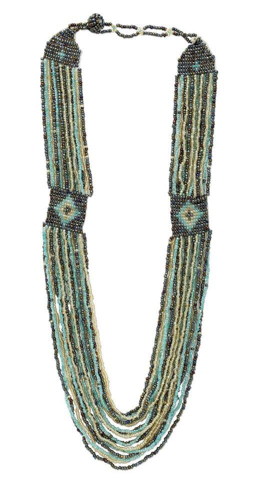 TURQ ANTIQUE MULTI STRANDS SEED BEAD WOVEN NECKLACE