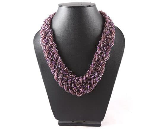 PURPLE MULTI SEED BEAD BRAIDED NECKLACE