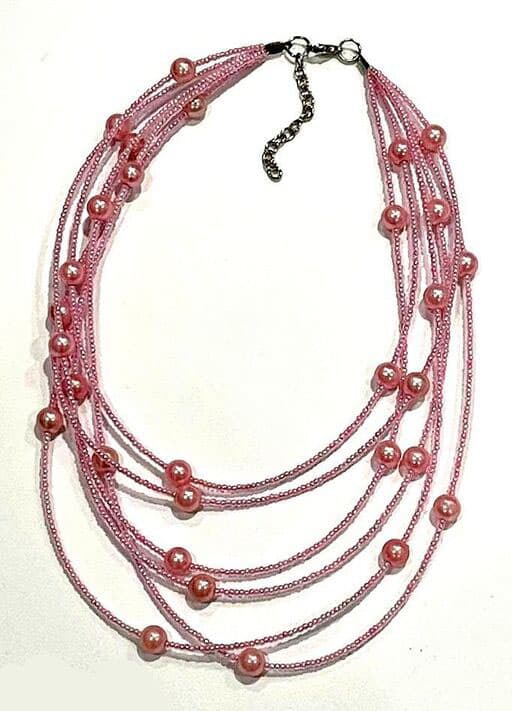 PINK SEED BEAD BRAIDED NECKLACE