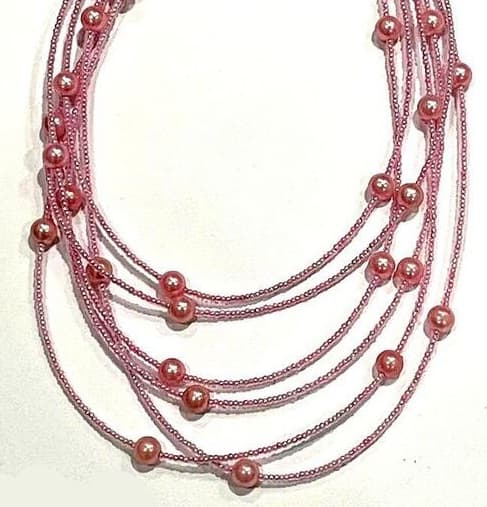 PINK SEED BEAD BRAIDED NECKLACE