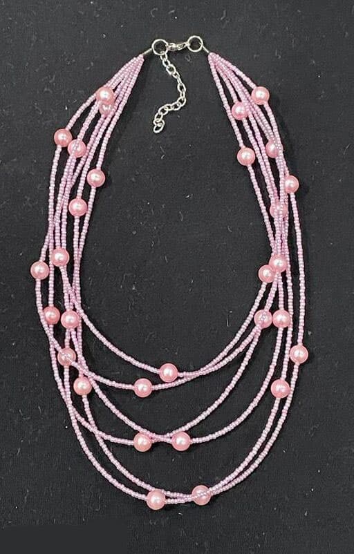 PINK SEED BEAD BRAIDED NECKLACE