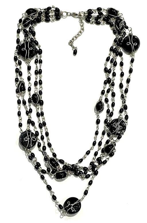 BLACK SILVER MULTI STRANDS NECKLACE