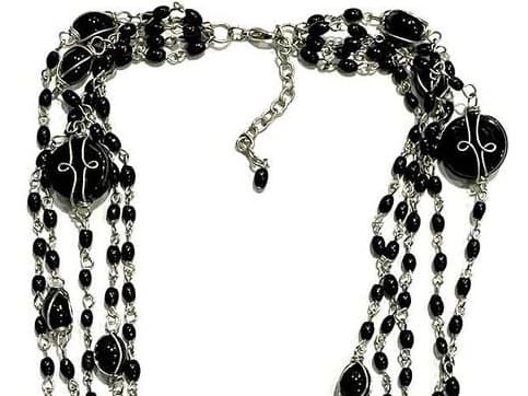 BLACK SILVER MULTI STRANDS NECKLACE